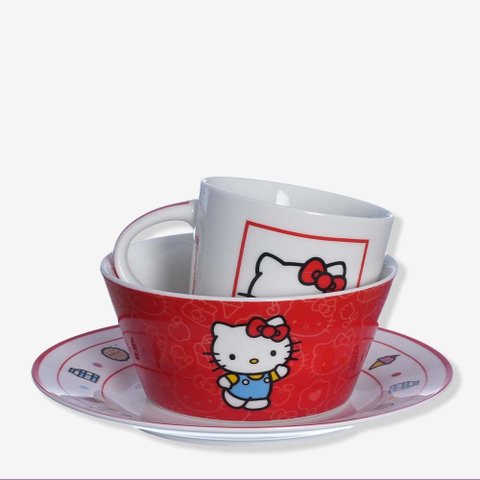 Kit Refeição Cerâmica Bowl, Caneca e Prato Hello Kitty