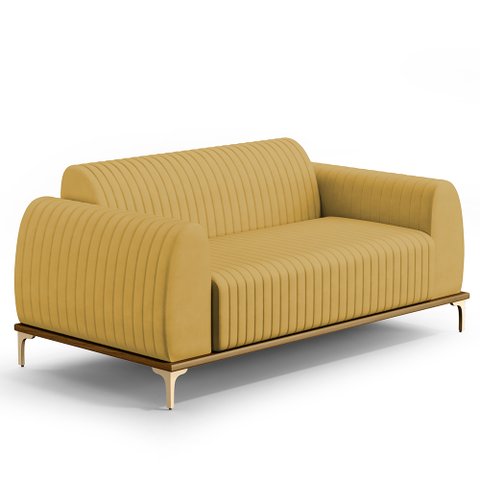 Sofá 2 Lugares para Sala de Estar Molino 150 Cm D02 Pés D'ouro Veludo Mostarda C-260 - Lyam Decor