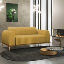 Ver imagem 2 de Sofá 2 Lugares para Sala de Estar Molino 150 Cm D02 Pés D'ouro Veludo Mostarda C-260 - Lyam Decor