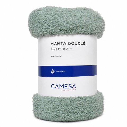 Cobertor Manta Solteiro Peseira para Cama Sofá Antialérgica Bouclé Celadon 1,50x2,00m - Camesa