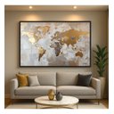 Ver imagem 1 de Quadro Mapa Mundi Tons Metálicos Dourado com Prata - 153x103