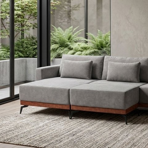 Sofá Modulado Moderno c/ Chass 3,30 m Tóqui:Chumbo/Veludo