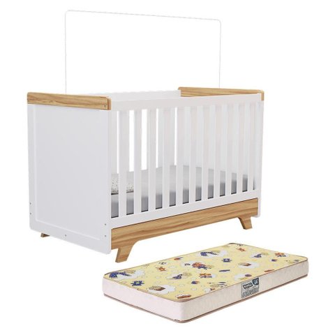 Berço Americano Retrô 2 em 1 Branco Brilho/amêndoa com Colchão Supreme - Móveis Peroba