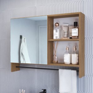 Armário Espelheira para Banheiro com 1 Porta 1 Toalheiro e Nichos