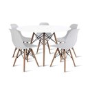 Ver imagem 1 de Conjunto de Mesa de Jantar Eames Eiffel Redonda 100cm Tampo de Madeira com 5 Cadeiras - Branco