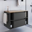 Ver imagem 1 de Gabinete de Banheiro Suspenso 80cm com 4 Nichos 1 Toalheiro 1 Porta 1 Gaveta BH8010 Preto/Mel/Grafite