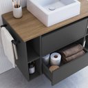 Ver imagem 2 de Gabinete de Banheiro Suspenso 80cm com 4 Nichos 1 Toalheiro 1 Porta 1 Gaveta BH8010 com Cuba Preto/Mel/Grafite