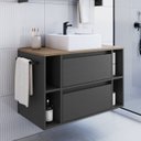 Ver imagem 1 de Gabinete de Banheiro Suspenso 80cm com 4 Nichos 1 Toalheiro 1 Porta 1 Gaveta BH8010 com Cuba Preto/Mel/Grafite