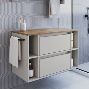 Gabinete de Banheiro Suspenso 80cm com 4 Nichos 1 Toalheiro 1 Porta 1 Gaveta Bh8010