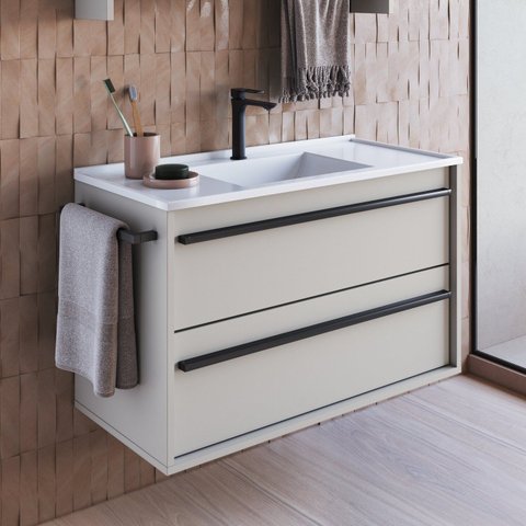 Gabinete de Banheiro Suspenso 80cm com 1 Toalheiro 1 Porta e 1gaveta com Lavatório