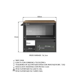 Gabinete de Banheiro Suspenso 60cm com 1 Nicho 1 Toalheiro 1 Porta e 1 Gaveta - 7