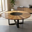Ver imagem 1 de Mesa Redonda com Centro de Mesa Embutido em Mármore 200x80 Marrom