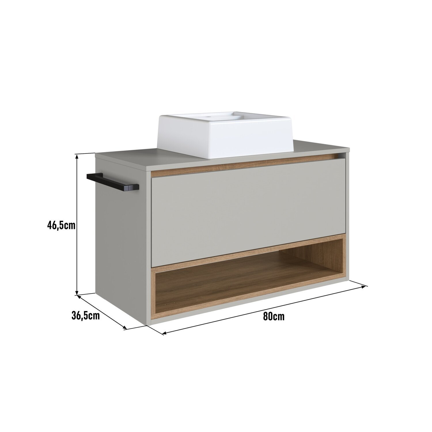 Gabinete de Banheiro Suspenso 80cm com 1 Nicho 1 Toalheiro 1 Porta com Cuba - 4