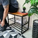 Ver imagem 3 de Banco Sapateira Multiuso Hall de Entrada Organizador 6 Pares Aço Madeira