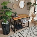 Ver imagem 1 de Banco Sapateira Multiuso Hall de Entrada Organizador 6 Pares Aço Madeira