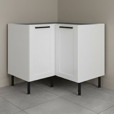 Balcão de Canto sem Tampo em L com 2 Portas e 2 Prateleiras 90cm TM1302 MDF Grazi Branco