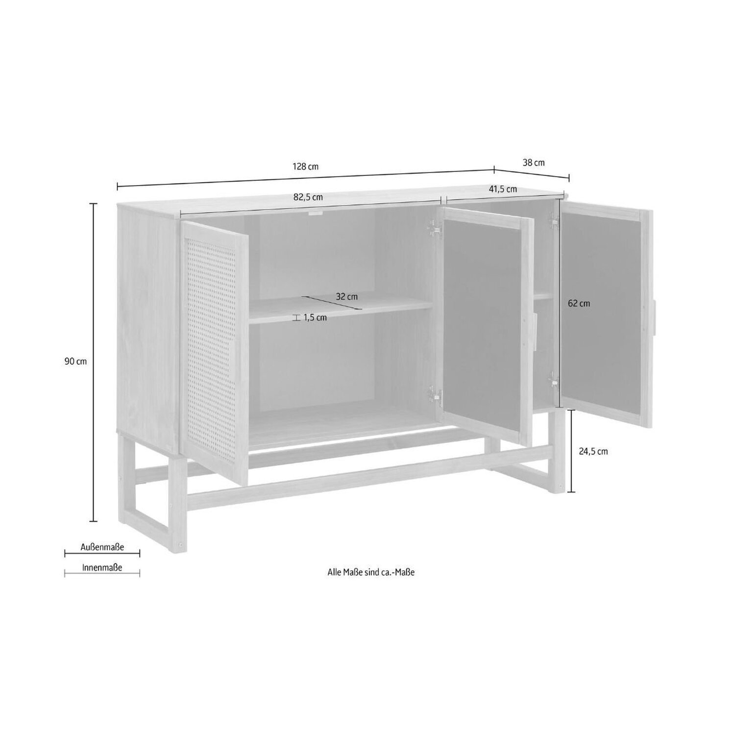 Aparador Buffet de Madeira com 3 Portas com Palhinha Coleção Blanco Acapulco - 5