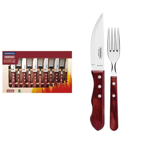 Jogo de Talheres para Churrasco Jumbo em Aço Inox com Cabo Vermelho Polywood 12 Peças