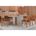Ver imagem 1 de Sala Jantar Mesa Pietá Tampo C/ Vidro Curvo 180cm+6 Cadeiras Havana Naturale/off White - Suede