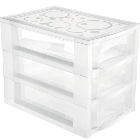 Mini Gaveteiro para Organizar Transparente 3 Gavetas Maquiagens Jóias Escritório Ordene