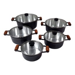 Conjunto De Panelas Caçarolas Cava 5 Peças Tampa De Vidro Craqueada - 1