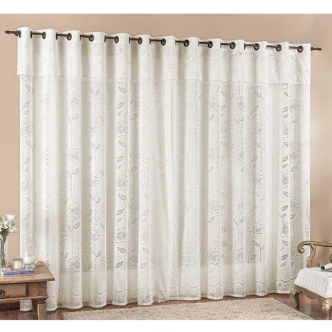 Cortina Luna 4,00m X 2,50m Palha Tecido Renda Floral Leve para Sala ou Quarto