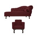 Ver imagem 2 de Kit Diva Recamier Diana 185cm Lado Esquerdo e 01 Poltrona Classic Suede Bordô - ADJ Decor