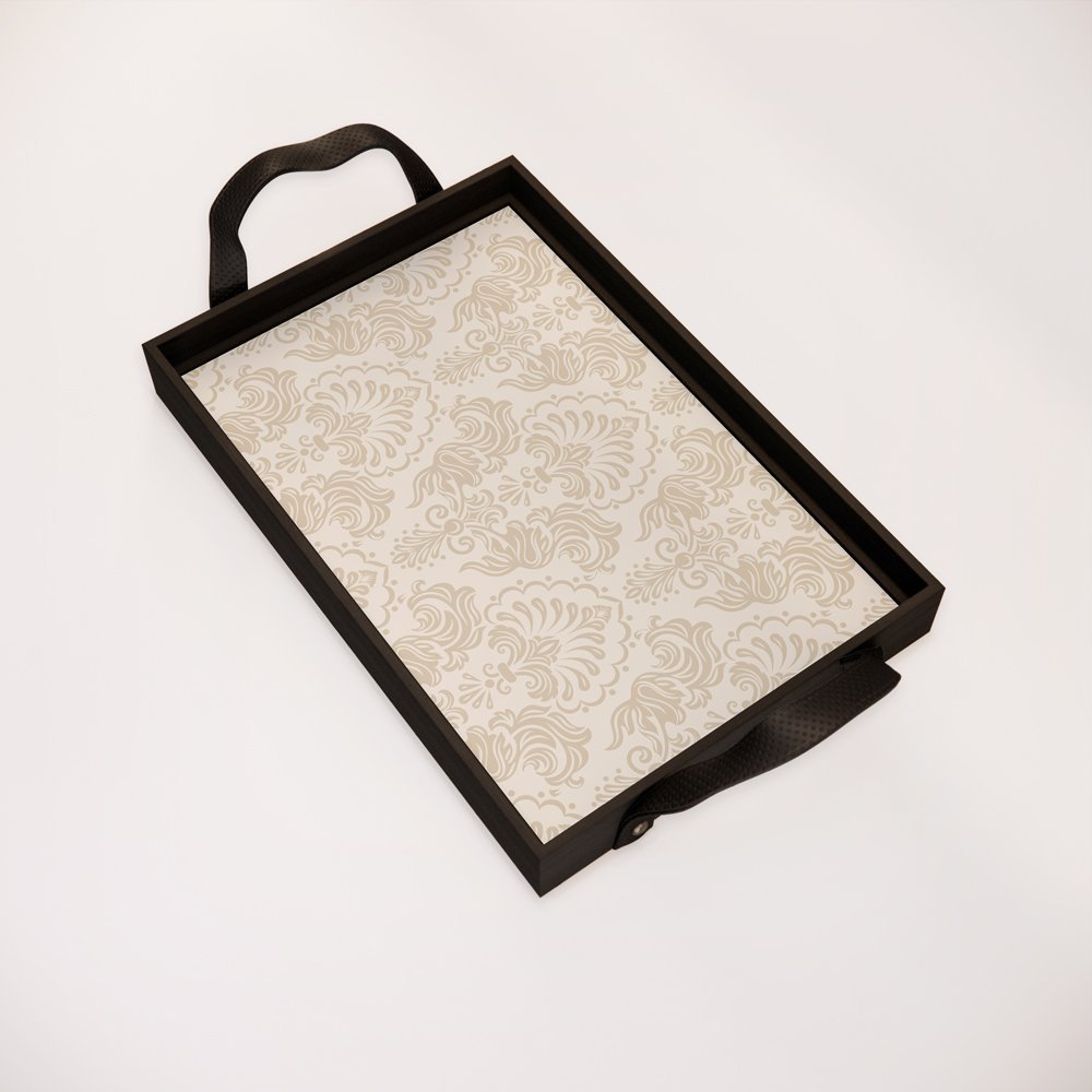 Bandeja Decorativa Pequena Arabesco Bege - 32x22cm Preta - 1