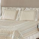 Ver imagem 3 de Kit Cobre Leito Colcha Romance Queen 5 Peças Micropercal 200 Fios Matelado Costurado Renda - Palha