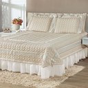 Ver imagem 1 de Kit Cobre Leito Colcha Romance Queen 5 Peças Micropercal 200 Fios Matelado Costurado Renda - Palha