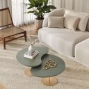 Ver imagem 1 de Kit 2 Mesas de Centro para Sala Design Orgânica Gaia com Metal Dourado e MDF Verde Sálvia
