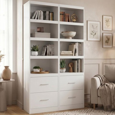 Kit 2 Estantes Multiuso de Livros 56,5CMX200CM em BP Moderna Yescasa Branco