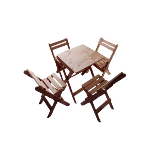Kit Mesa Madeira Pinus e 4 Cadeiras Dobrável - Volpato