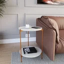 Ver imagem 2 de Mesa de Apoio Duda Lateral Off White Canto Sala/escritório/quarto com Pés de Ferro Bronze