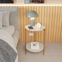 Ver imagem 1 de Mesa de Apoio Duda Lateral Off White Canto Sala/escritório/quarto com Pés de Ferro Bronze