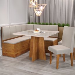 Conjunto Canto Alemão com Baú Trento Mesa Quadrada com Vidro 90x90 e 2 Cadeira Venus em Mdp/mdf - 1