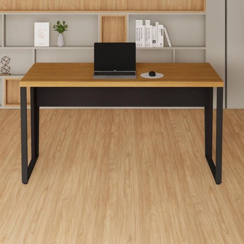Escrivaninha Corporativa Industrial 1,40 m X 0,60 m 100% MDF F5 Office Cor:Freijó com Preto