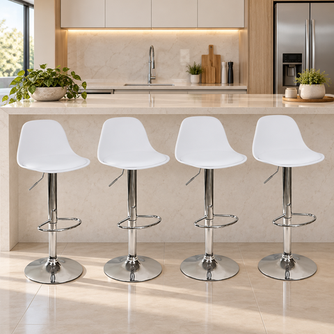 Kit 4 Banquetas Giratórias Eames com Regulagem de Altura e Base Cromada Brancas Lianto Decor