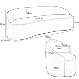 Sofá 4 Lugares Curvo Sala de Estar Living Lótus D02 Veludo Cinza 260 cm C-317 - Lyam Decor - 5