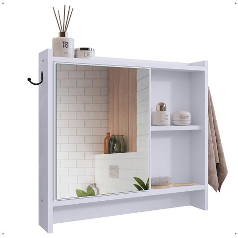 Armário Aéreo Espelheira Armarinho para Banheiro com Espelho Genova - Branco - Lojas Rpm