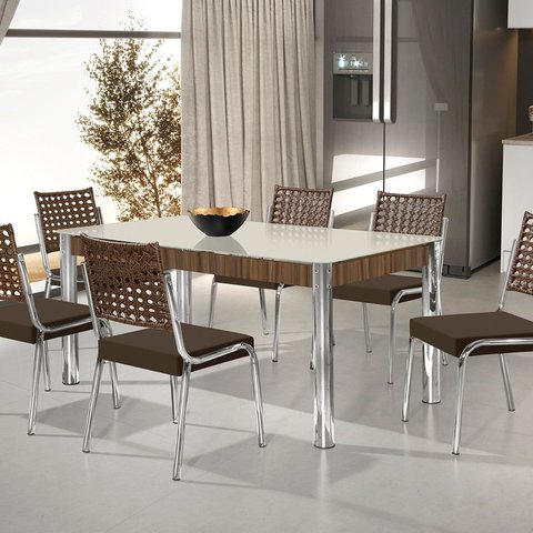 Conjunto Sala de Jantar Mesa Retangular com 6 Cadeiras Natani Yescasa