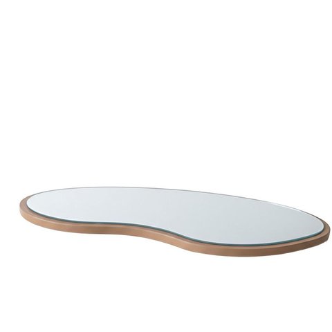 Bandeja Decorativa Orgânica Espelho Lapidado Luxo Lateral Couro - Freijó