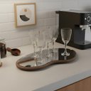 Ver imagem 2 de Bandeja Decorativa Orgânica Espelho Lapidado Luxo Lateral Couro - Freijó