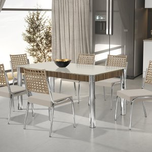 Conjunto Sala de Jantar Mesa Retangular com 6 Cadeiras Natani
