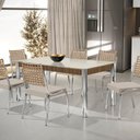 Ver imagem 1 de Conjunto Sala de Jantar Mesa Retangular com 6 Cadeiras Natani Yescasa Cromado/Bege