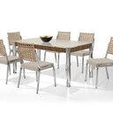 Ver imagem 2 de Conjunto Sala de Jantar Mesa Retangular com 6 Cadeiras Natani Yescasa Cromado/Bege