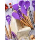 Ver imagem 4 de Jogo de Cozinha 12 Peças Madeira Silicone Concha Escumadeira Colher Pegador Espatula Fouet Talheres 