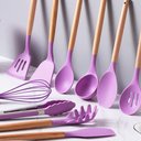 Ver imagem 3 de Jogo de Cozinha 12 Peças Madeira Silicone Concha Escumadeira Colher Pegador Espatula Fouet Talheres 