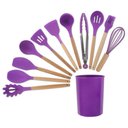 Ver imagem 1 de Jogo de Cozinha 12 Peças Madeira Silicone Concha Escumadeira Colher Pegador Espatula Fouet Talheres 