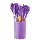 Ver mais imagens de Jogo de Cozinha 12 Peças Madeira Silicone Concha Escumadeira Colher Pegador Espatula Fouet Talheres 